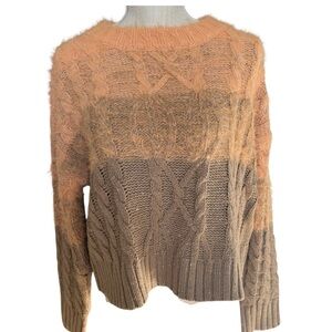 Peach and Taupe Cozy Color Block Cable Knit Sweater by &merci. Size small.